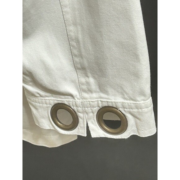New Direction Women 1X White Cotton Denim Jacket‎ Large Gold Rings Decor - Picture 9 of 10